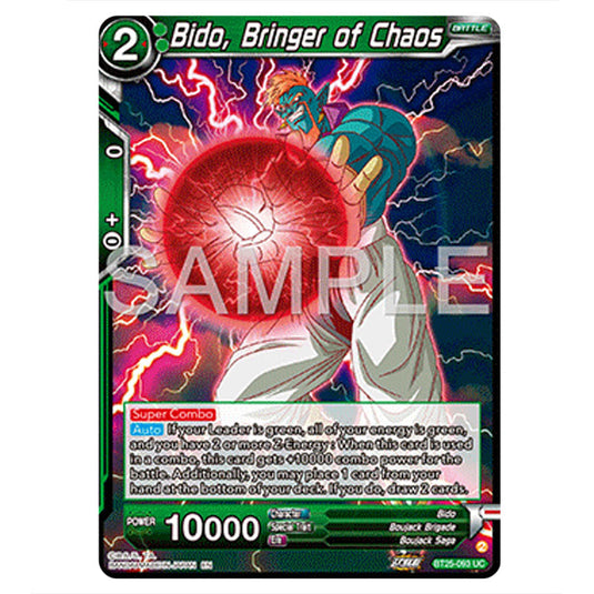 Bido, Bringer of Chaos Green card from the Dragon Ball Super Card Game set Legend of the Dragon Balls