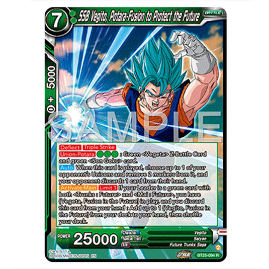 SSB Vegito, Potara-Fusion to Protect the Future Green card from the Dragon Ball Super Card Game set Legend of the Dragon Balls