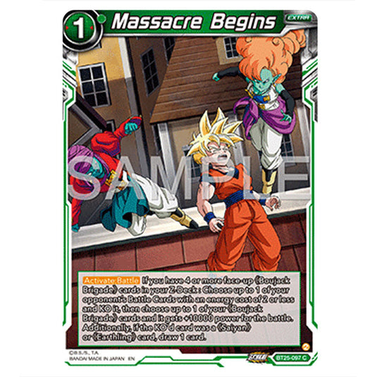 Massacre Begins Green card from the Dragon Ball Super Card Game set Legend of the Dragon Balls