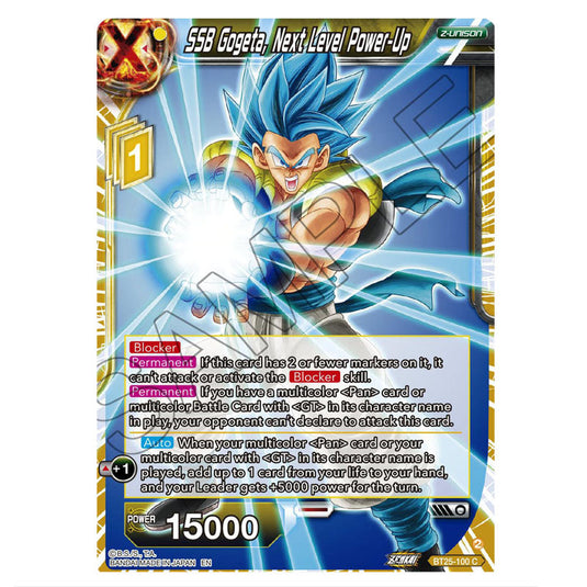 SSB Gogeta, Next Level Power-Up Yellow card from the Dragon Ball Super Card Game set Legend of the Dragon Balls