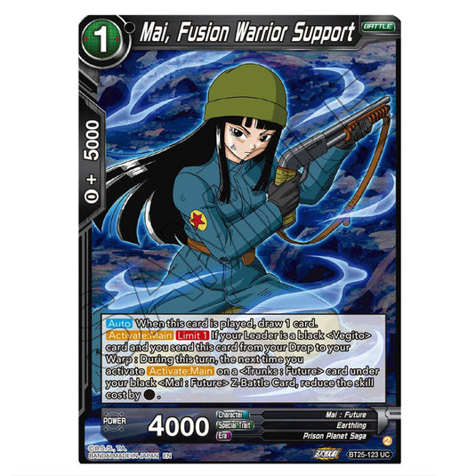 Mai, Fusion Warrior Support Black card from the Dragon Ball Super Card Game set Legend of the Dragon Balls