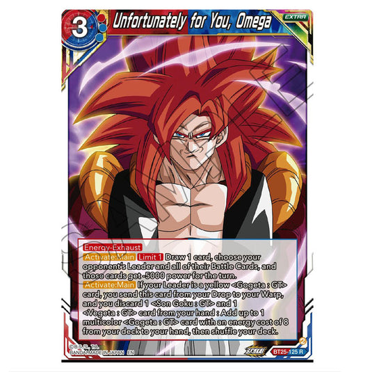 Unfortunately for You, Omega Red/Blue card from the Dragon Ball Super Card Game set Legend of the Dragon Balls