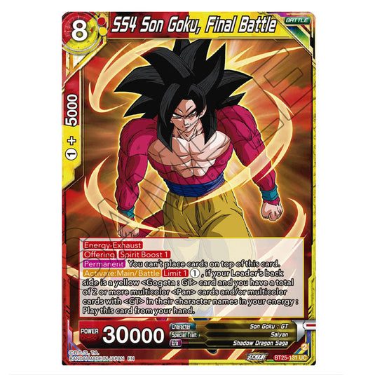 SS4 Son Goku, Final Battle Red/Yellow card from the Dragon Ball Super Card Game set Legend of the Dragon Balls