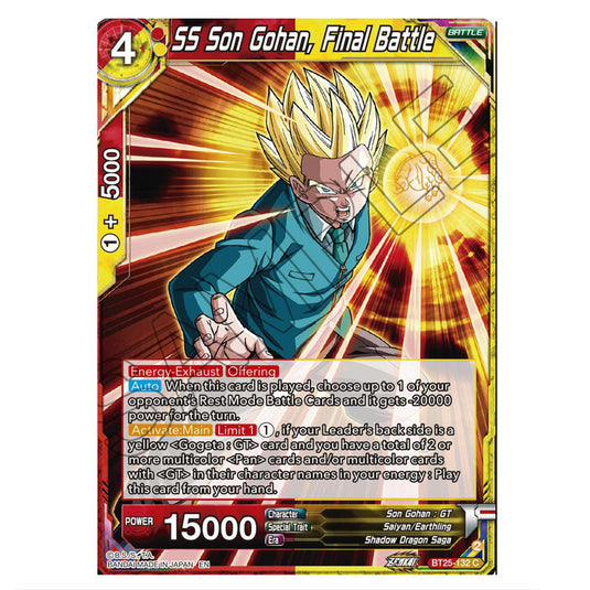 SS Son Gohan, Final Battle Red/Yellow card from the Dragon Ball Super Card Game set Legend of the Dragon Balls