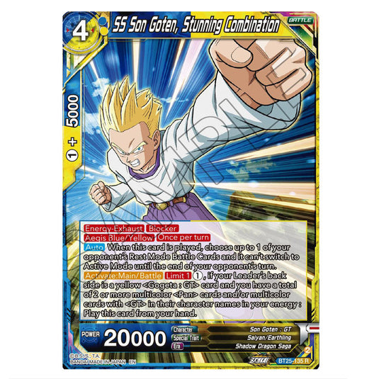 SS Son Goten, Stunning Combination Blue/Yellow card from the Dragon Ball Super Card Game set Legend of the Dragon Balls