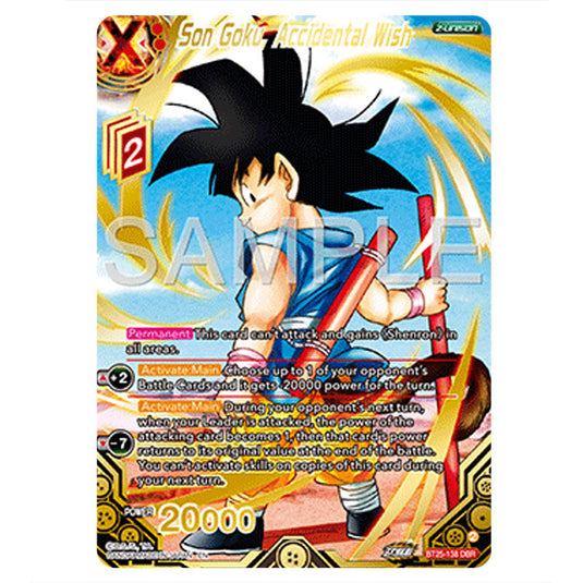 Son Goku, Accidental Wish Red card from the Dragon Ball Super Card Game set Legend of the Dragon Balls