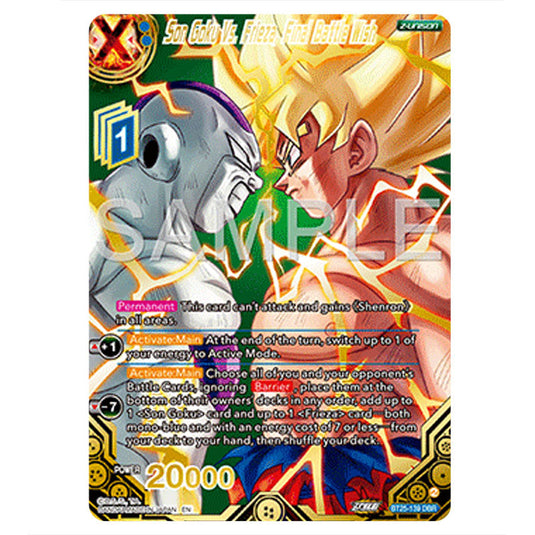 Son Goku Vs. Frieza, Final Battle Wish Blue card from the Dragon Ball Super Card Game set Legend of the Dragon Balls