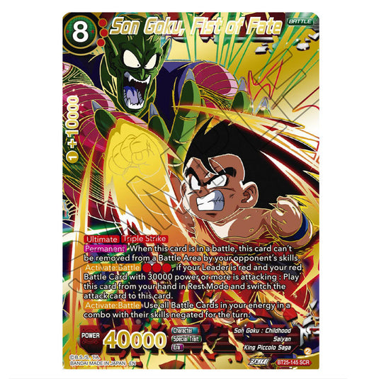 Son Goku, Fist of Fate Red card from the Dragon Ball Super Card Game set Legend of the Dragon Balls