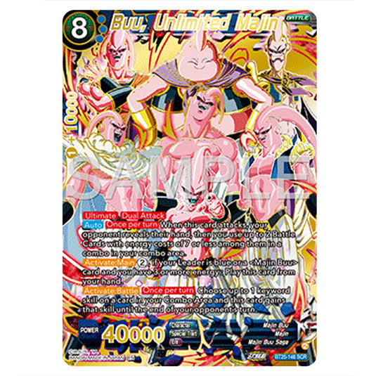 Buu, Unlimited Majin Blue card from the Dragon Ball Super Card Game set Legend of the Dragon Balls