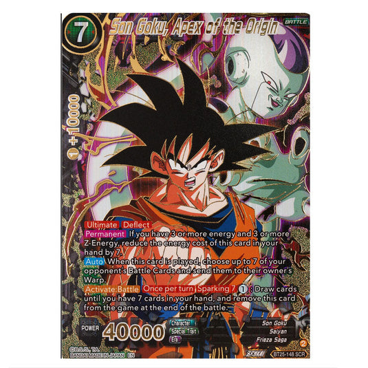 Son Goku, Apex of the Origin Black card from the Dragon Ball Super Card Game set Legend of the Dragon Balls