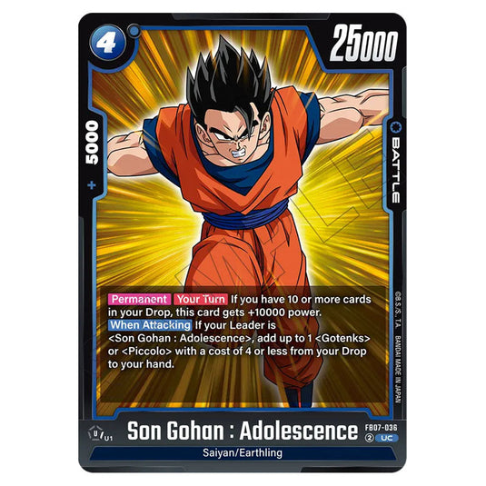 Son Gohan : Adolescence FB07-036 card from the Dragon Ball Super Card Game Fusion World set FB07 - Wish for Shenron