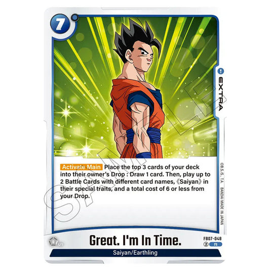 Great. I'm In Time. FB07-048 card from the Dragon Ball Super Card Game Fusion World set FB07 - Wish for Shenron