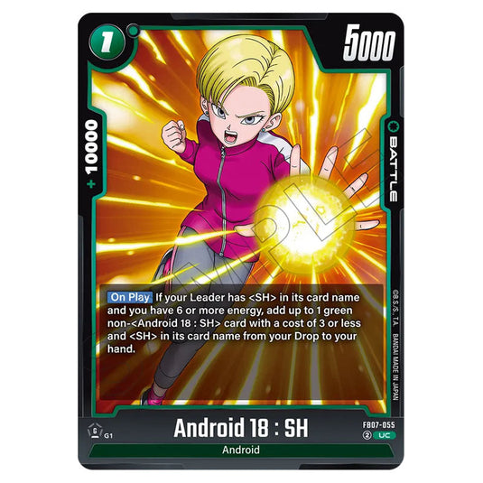 Android 18 : SH FB07-055 card from the Dragon Ball Super Card Game Fusion World set FB07 - Wish for Shenron