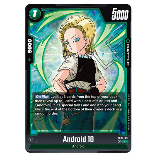 Android 18 FB04-057 card from the Dragon Ball Super Card Game Fusion World set FB04 - Ultra Limit