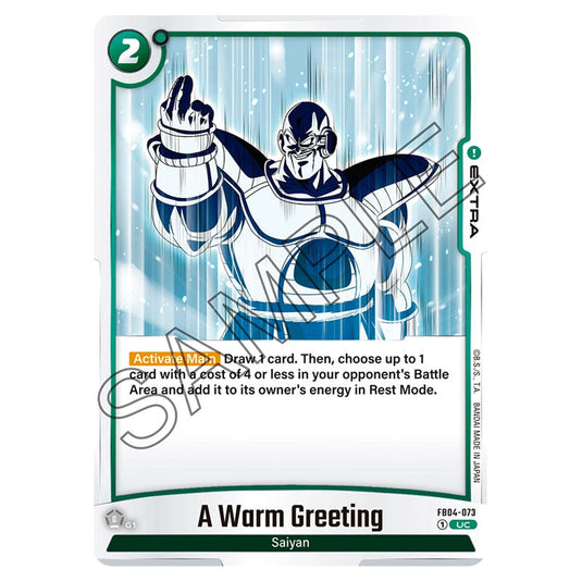 A Warm Greeting FB04-073 card from the Dragon Ball Super Card Game Fusion World set FB04 - Ultra Limit