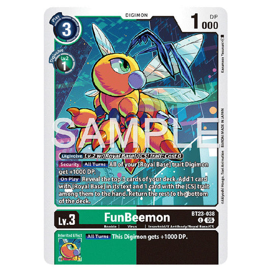 FunBeemon BT23-038 card from the Digimon set BT-23: Booster Hackers' Slumber