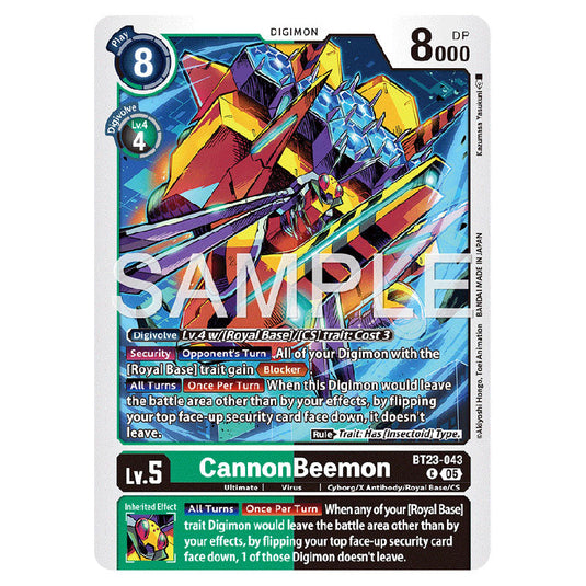 CannonBeemon BT23-043 card from the Digimon set BT-23: Booster Hackers' Slumber