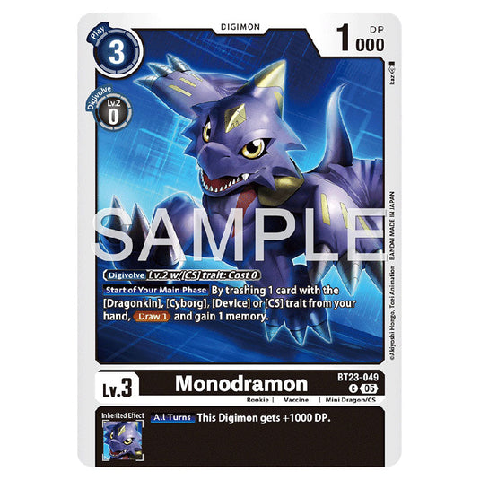 Monodramon BT23-049 card from the Digimon set BT-23: Booster Hackers' Slumber