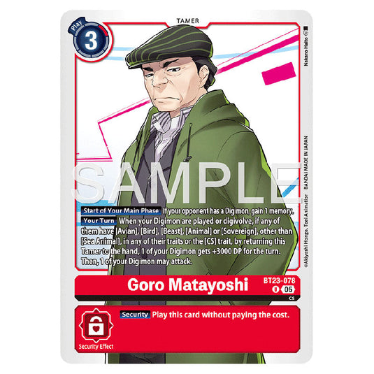 Goro Matayoshi BT23-078 card from the Digimon set BT-23: Booster Hackers' Slumber