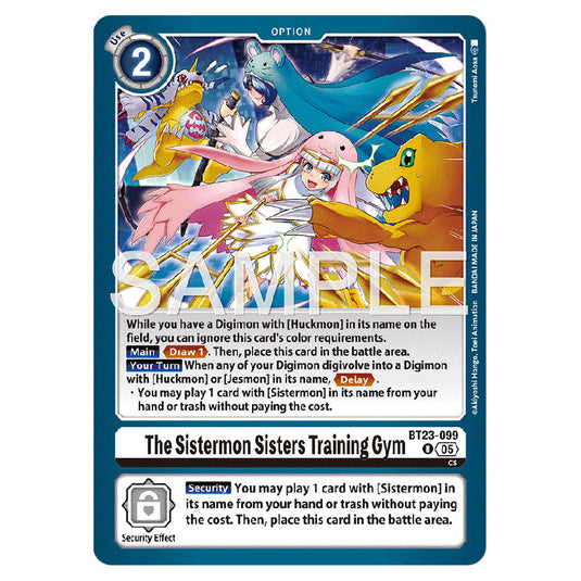 The Sistermon Sisters Training Gym BT23-099 card from the Digimon set BT-23: Booster Hackers' Slumber