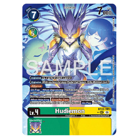 Hudiemon BT23-101A card from the Digimon set BT-23: Booster Hackers' Slumber