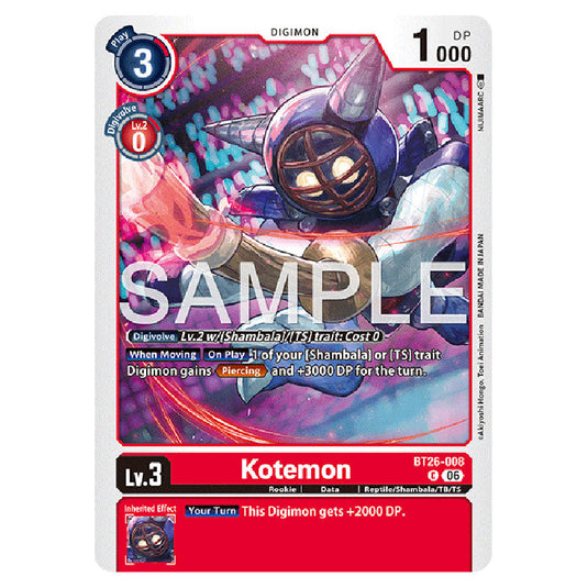 Kotemon BT26-008 card from the Digimon set Timeless Bonds