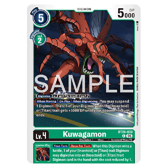 Kuwagamon BT26-038 card from the Digimon set Timeless Bonds
