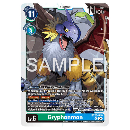 Gryphonmon BT26-046 card from the Digimon set Timeless Bonds