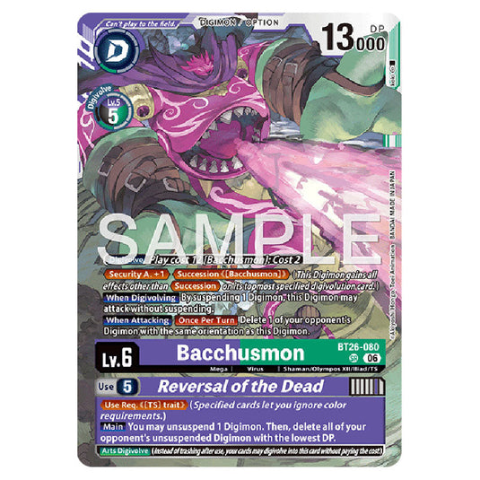 Bacchusmon BT26-080 card from the Digimon set Timeless Bonds