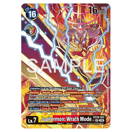 Jupitermon: Wrath Mode BT26-103a card from the Digimon set Timeless Bonds
