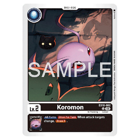 Koromon EX10-002 card from the Digimon set EX-10: Extra Booster Sinister Order