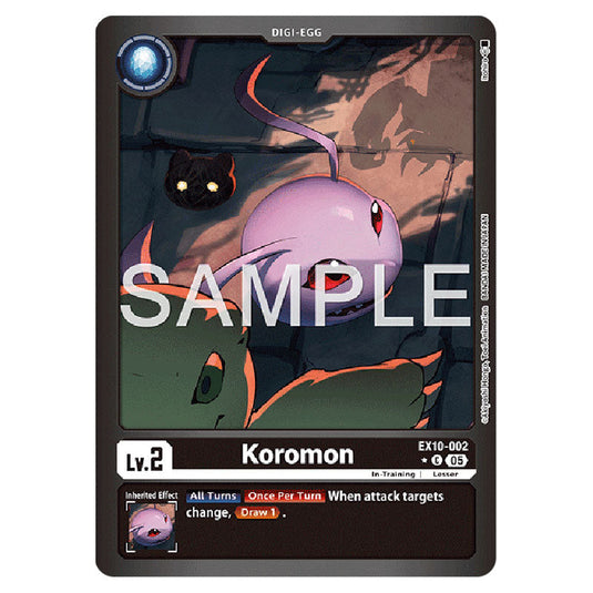 Koromon EX10-002A card from the Digimon set EX-10: Extra Booster Sinister Order