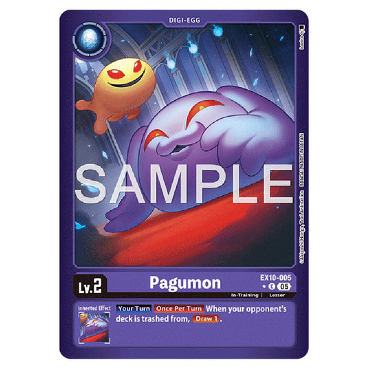 Pagumon EX10-005A card from the Digimon set EX-10: Extra Booster Sinister Order