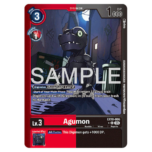 Agumon EX10-006A card from the Digimon set EX-10: Extra Booster Sinister Order