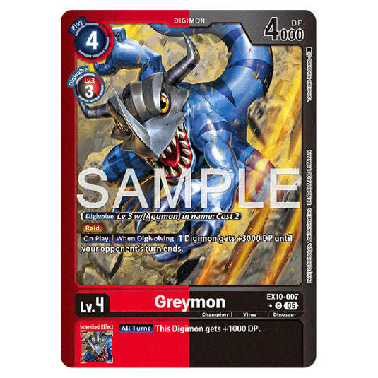 Greymon EX10-007A card from the Digimon set EX-10: Extra Booster Sinister Order