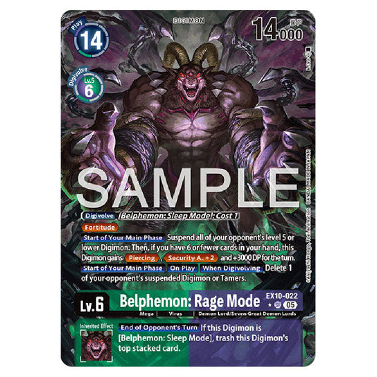 Belphemon: Rage Mode EX10-022A card from the Digimon set EX-10: Extra Booster Sinister Order