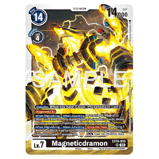 Magneticdramon EX10-036 card from the Digimon set EX-10: Extra Booster Sinister Order