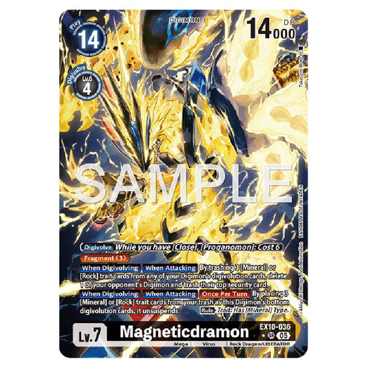 Magneticdramon EX10-036A card from the Digimon set EX-10: Extra Booster Sinister Order