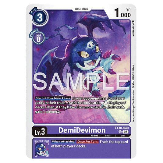 DemiDevimon EX10-040 card from the Digimon set EX-10: Extra Booster Sinister Order