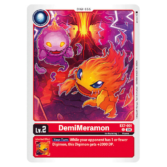 DemiMeramon EX7-001 card from the Digimon set EX-07: Extra Booster Digimon Liberator