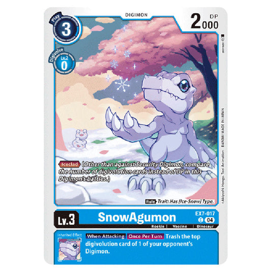 SnowAgumon EX7-017 card from the Digimon set EX-07: Extra Booster Digimon Liberator