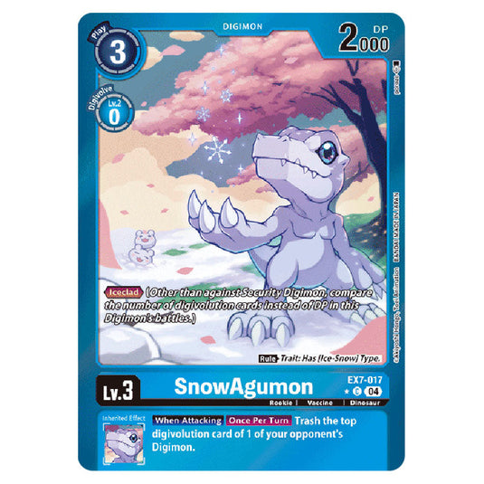 SnowAgumon (Alternative Art) EX7-017A card from the Digimon set EX-07: Extra Booster Digimon Liberator