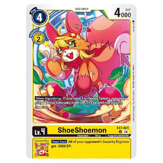 ShoeShoemon EX7-025 card from the Digimon set EX-07: Extra Booster Digimon Liberator