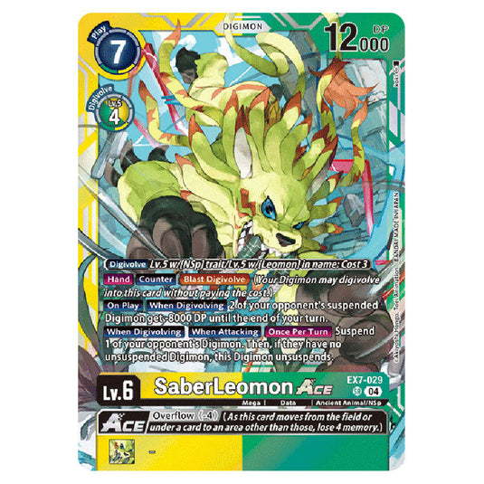 SaberLeomon EX7-029 card from the Digimon set EX-07: Extra Booster Digimon Liberator