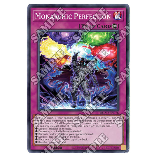 Monarchic Perfection DUAD-EN076 card from the Yu-Gi-Oh! set Duelist’s Advance