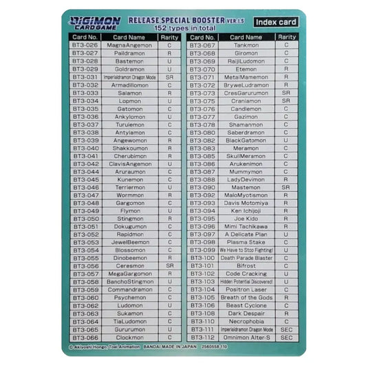 digimon special booster 2.0 card list Digimon - Index Card