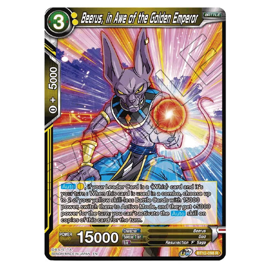 Dragon Ball Super - B12 - Vicious Rejuvenation - Pre-release - Beerus, in Awe of the Golden Emperor - BT12-098
