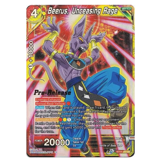 Dragon Ball Super - B14 - Cross Spirits - Pre-release - Beerus, Unceasing Rage - BT14-147