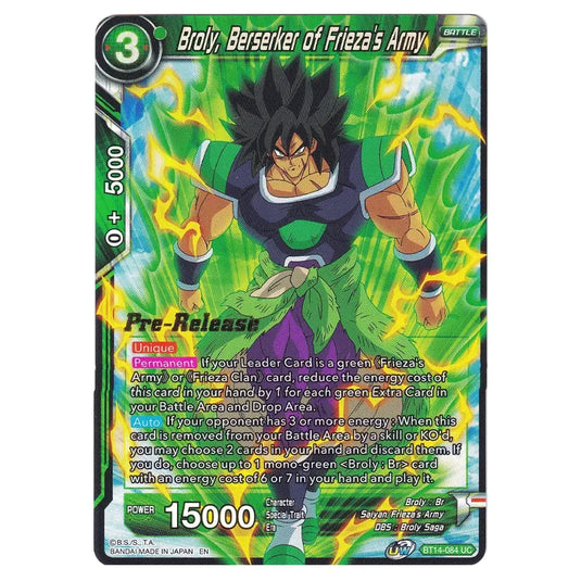 Dragon Ball Super - B14 - Cross Spirits - Pre-release - Broly, Berserker of Frieza's Army - BT14-084