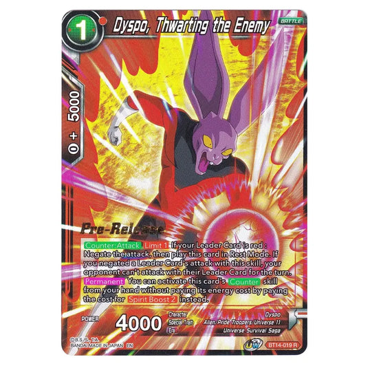 Dragon Ball Super - B14 - Cross Spirits - Pre-release - Dyspo, Thwarting the Enemy - BT14-019